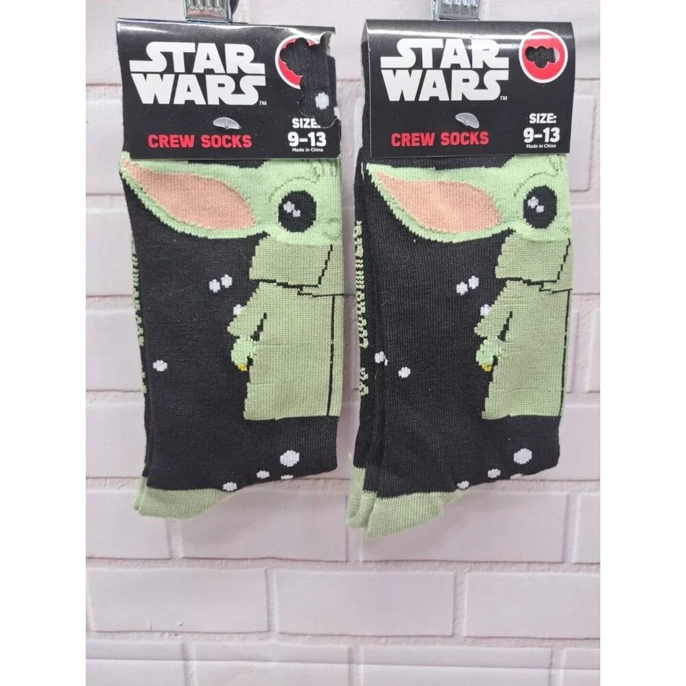 2 Pair, Disney Star Wars Grogu Baby Yoda‎ Novelty Crew Socks 9-13, NWT